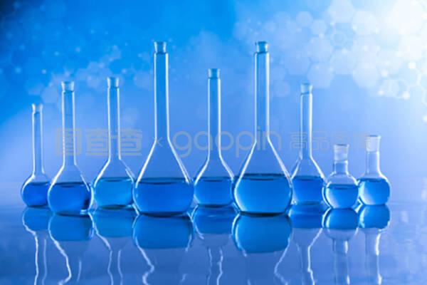 实验室烧杯,科学实验,蓝色背景
